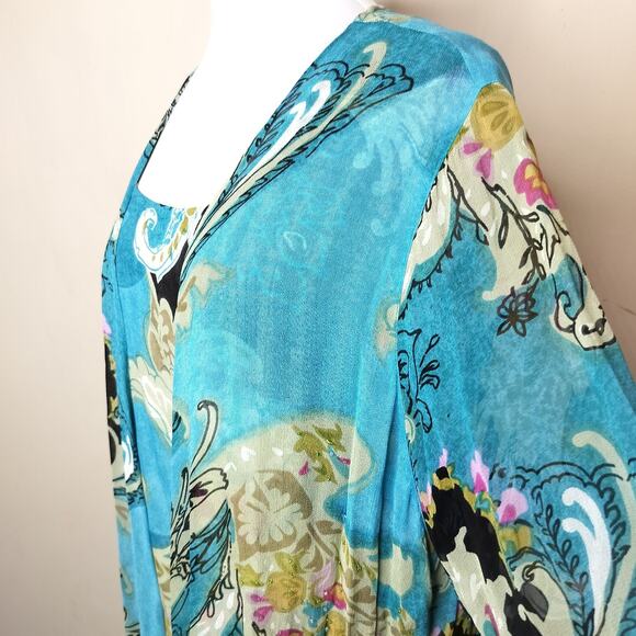 Ulla Popken Tank Jacket Set 16 / 18 Chiffon Floral Sheer Draped - Picture 7 of 12